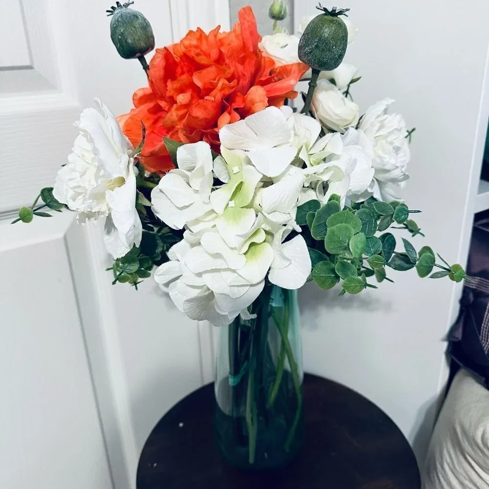 Floral Farmhouse Summer Hydrangea Peony Vase Arrangement Centerpiece